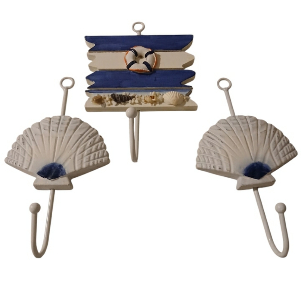 3Pcs Mediterranean Style Wall Hooks Towel Hangers beach Nautical Decor